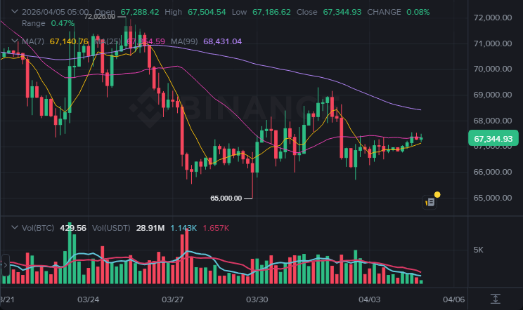 BTC 4시간봉 차트 (2026-04-05 07:00 KST)